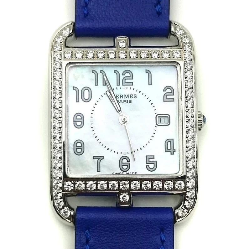 Cape Cod Steel with Diamond Bezel on Blue Fjord Leather Strap