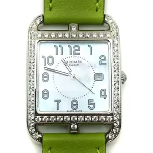 Cape Cod Steel with Diamond Bezel on Green Fjord Leather Strap