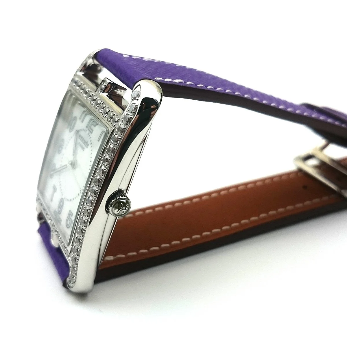 Cape Cod Steel with Diamond Bezel on Purple Epsom Leather Strap