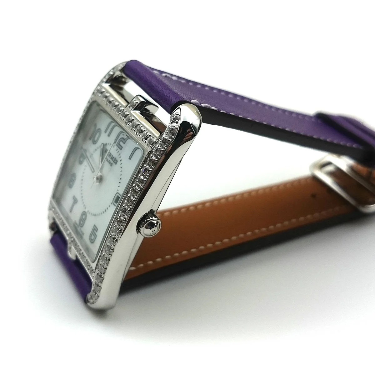 Cape Cod Steel with Diamond Bezel on Purple Fjord Leather Strap