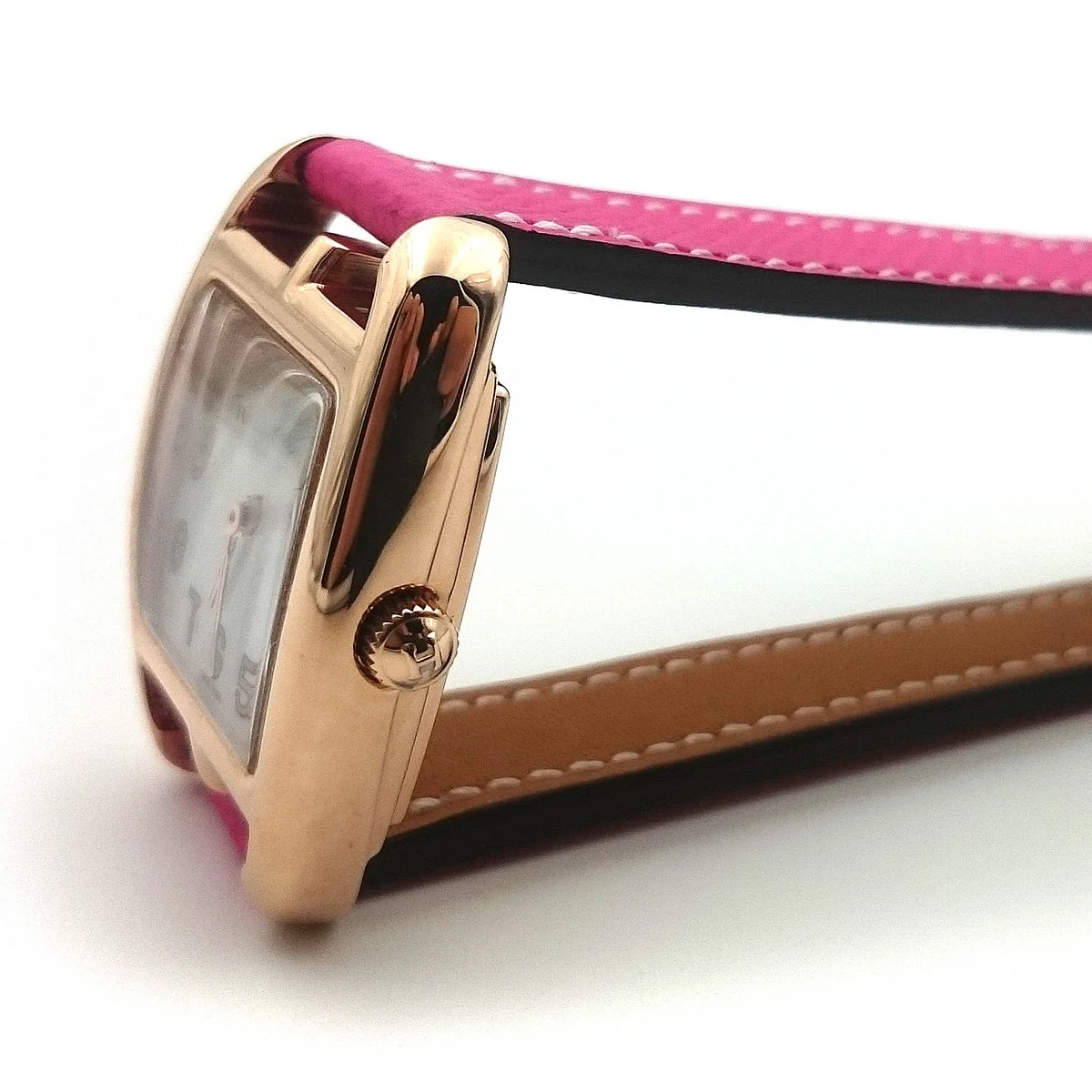 Cape Cod Tonneau Rose Gold on Pink Epsom Leather Strap