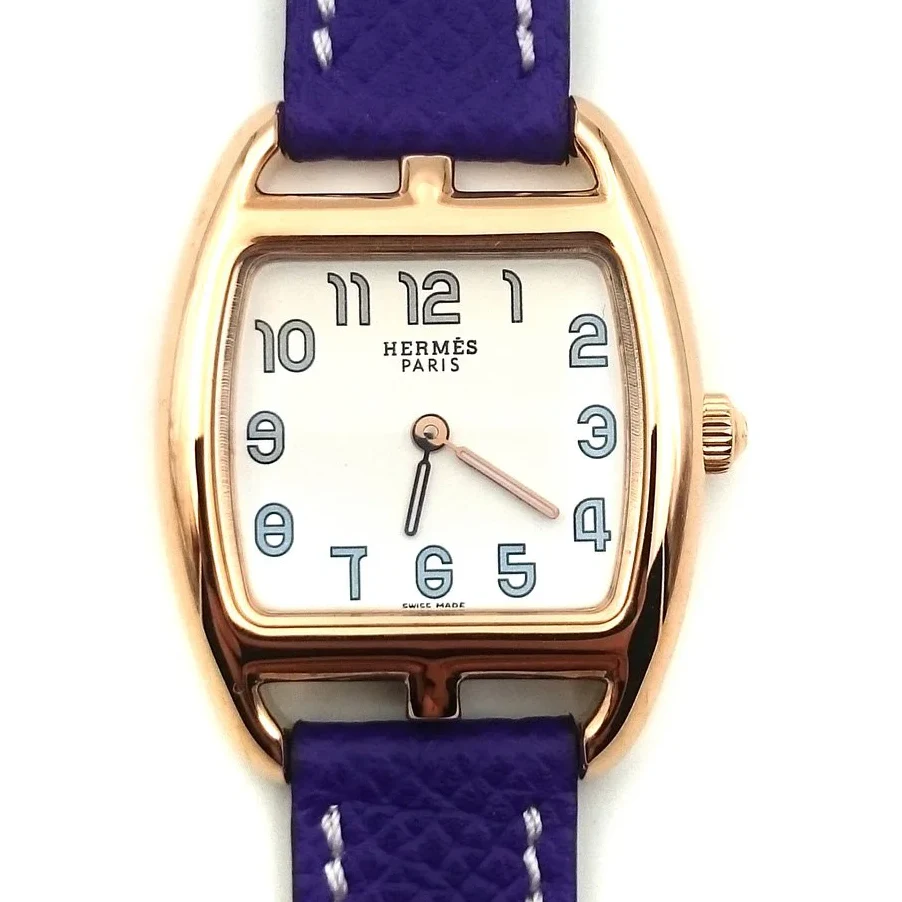 Cape Cod Tonneau Rose Gold on Purple Epsom Leather Strap
