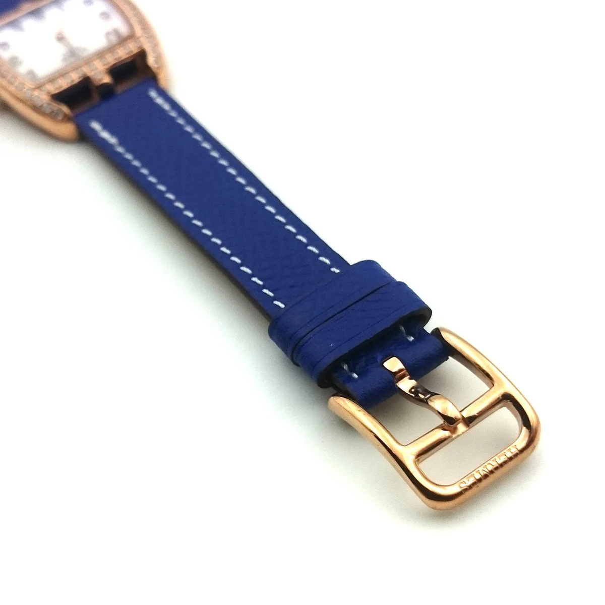 Cape Cod Tonneau Rose Gold with Diamond Bezel on Blue Epsom Leather Strap