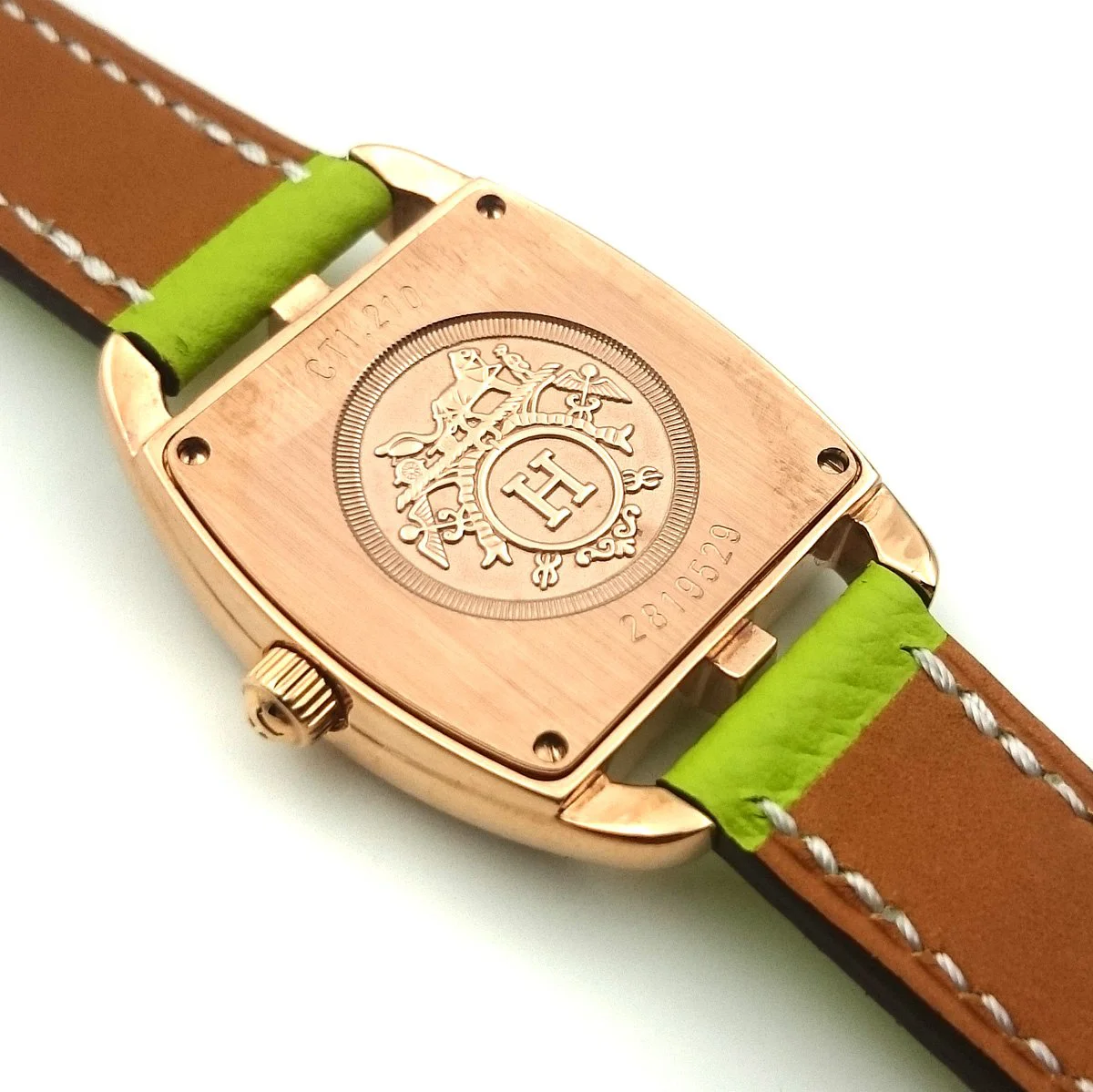 Cape Cod Tonneau Rose Gold with Diamond Bezel on Green Epsom Leather Strap
