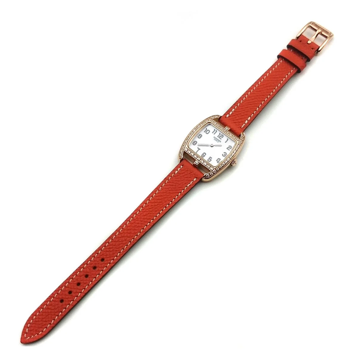 Cape Cod Tonneau Rose Gold with Diamond Bezel on Orange Epsom Leather Strap