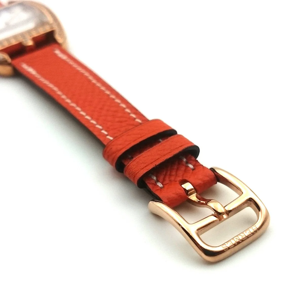 Cape Cod Tonneau Rose Gold with Diamond Bezel on Orange Epsom Leather Strap