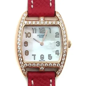 Cape Cod Tonneau Rose Gold with Diamond Bezel on Red Epsom Leather Strap