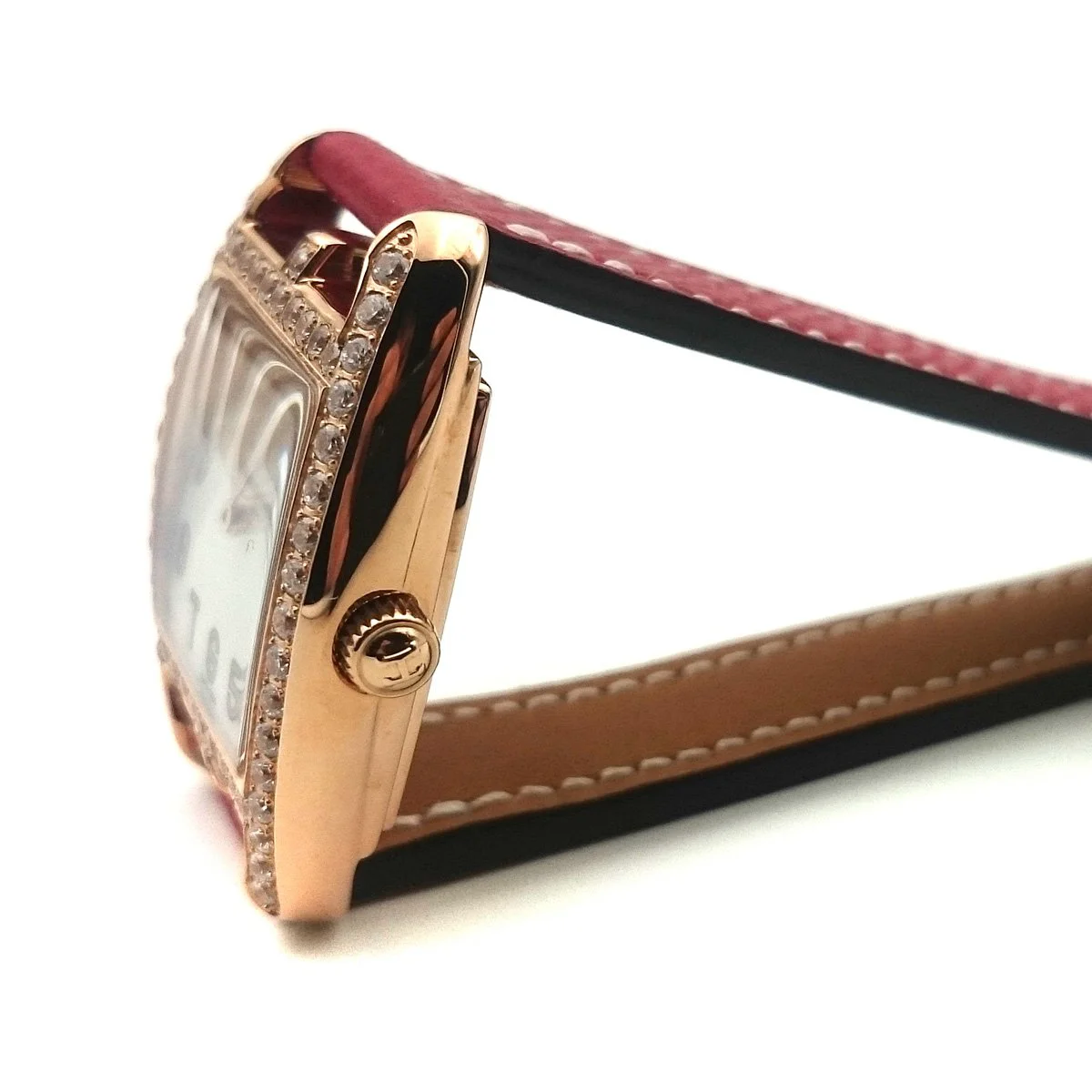 Cape Cod Tonneau Rose Gold with Diamond Bezel on Red Epsom Leather Strap