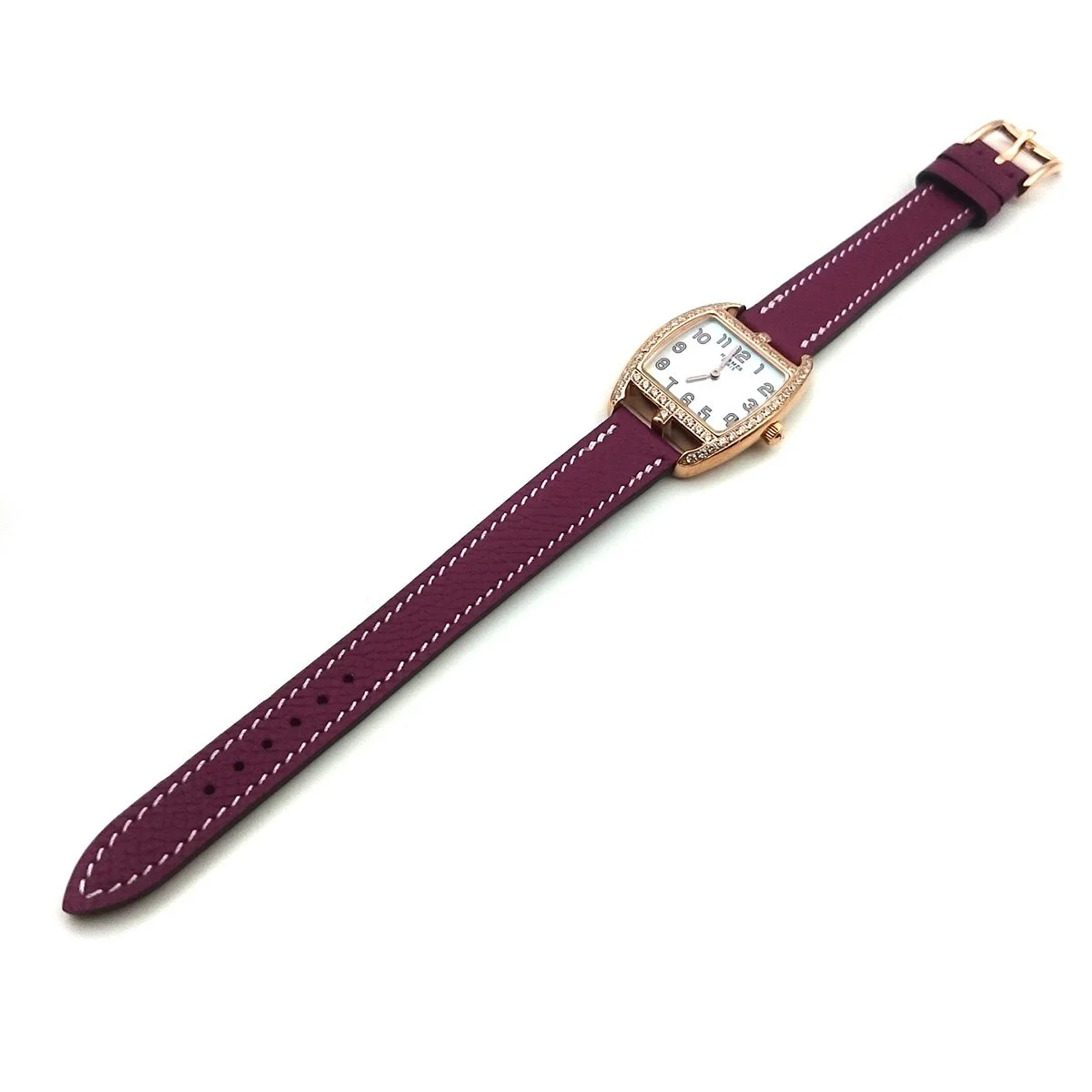 Cape Cod Tonneau Rose Gold with Diamond Bezel on Violet Epsom Leather Strap