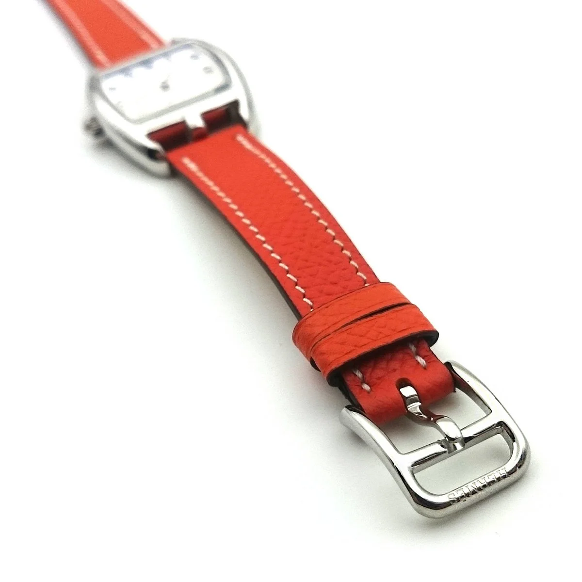 Cape Cod Tonneau Steel on Orange Epsom Leather Strap