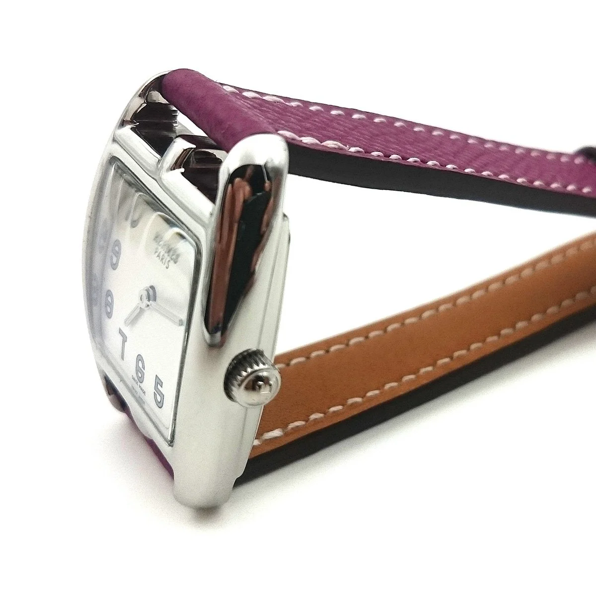 Cape Cod Tonneau Steel on Violet Epsom Leather Strap