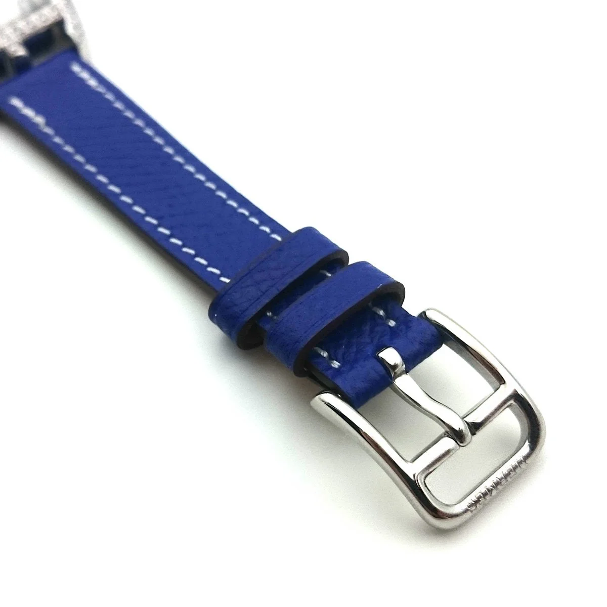 Cape Cod Tonneau Steel with Diamond Bezel on Blue Epsom Leather Strap