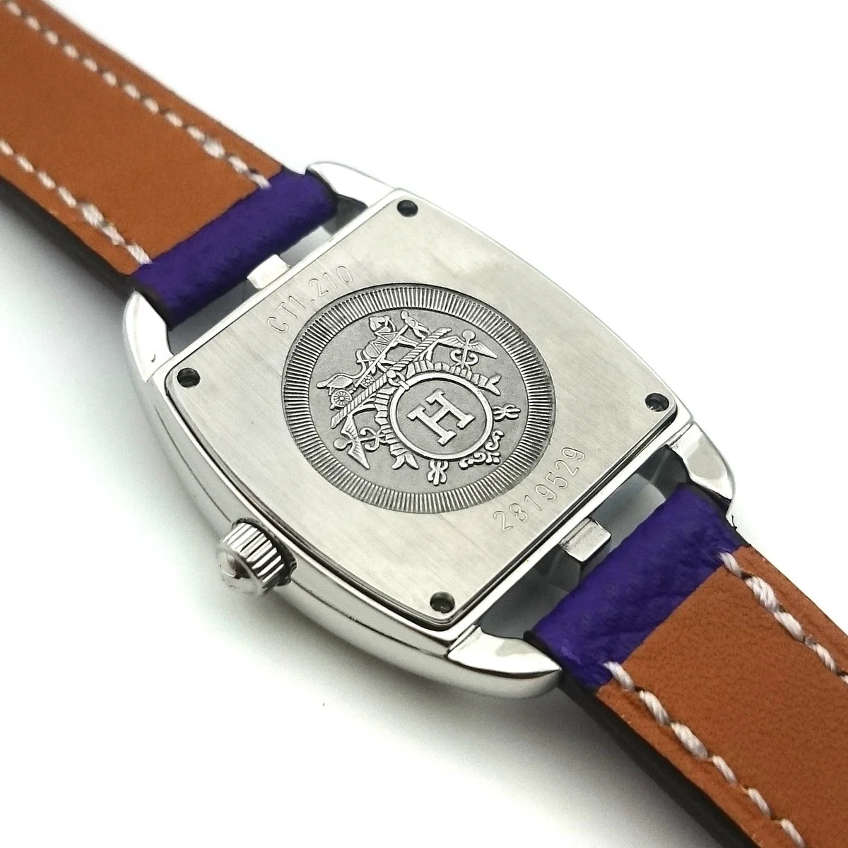 Cape Cod Tonneau Steel with Diamond Bezel on Purple Epsom Leather Strap