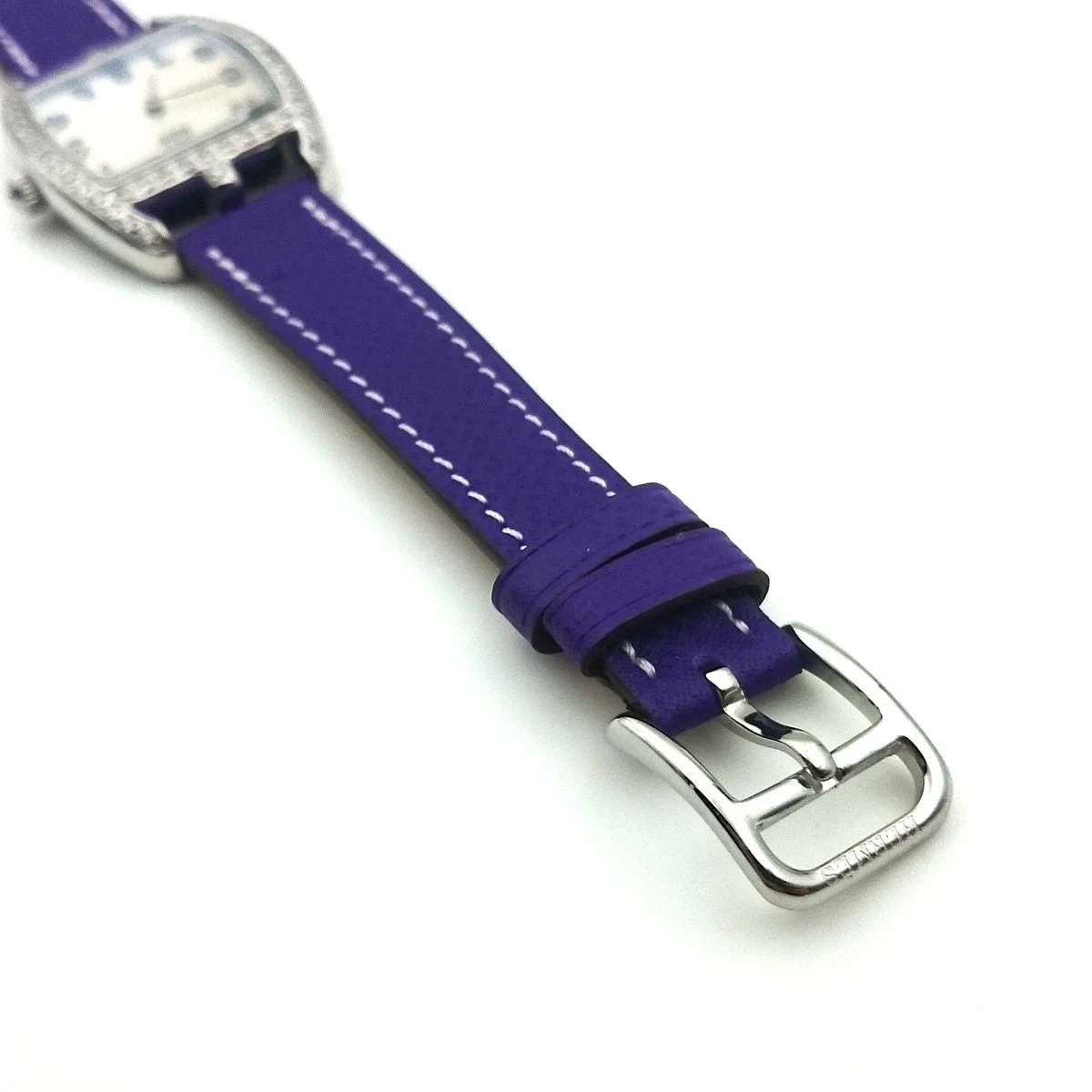 Cape Cod Tonneau Steel with Diamond Bezel on Purple Epsom Leather Strap
