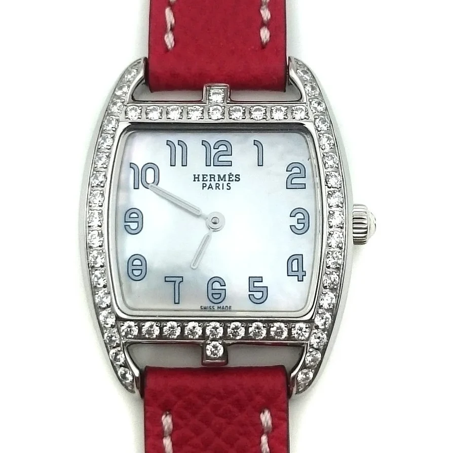 Cape Cod Tonneau Steel with Diamond Bezel on Red Epsom Leather Strap