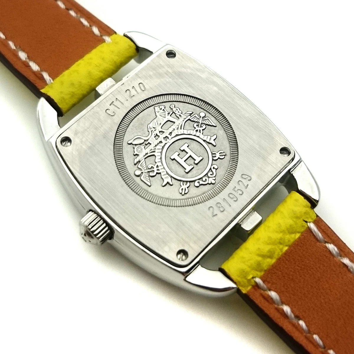 Cape Cod Tonneau Steel with Diamond Bezel on Yellow Epsom Leather Strap