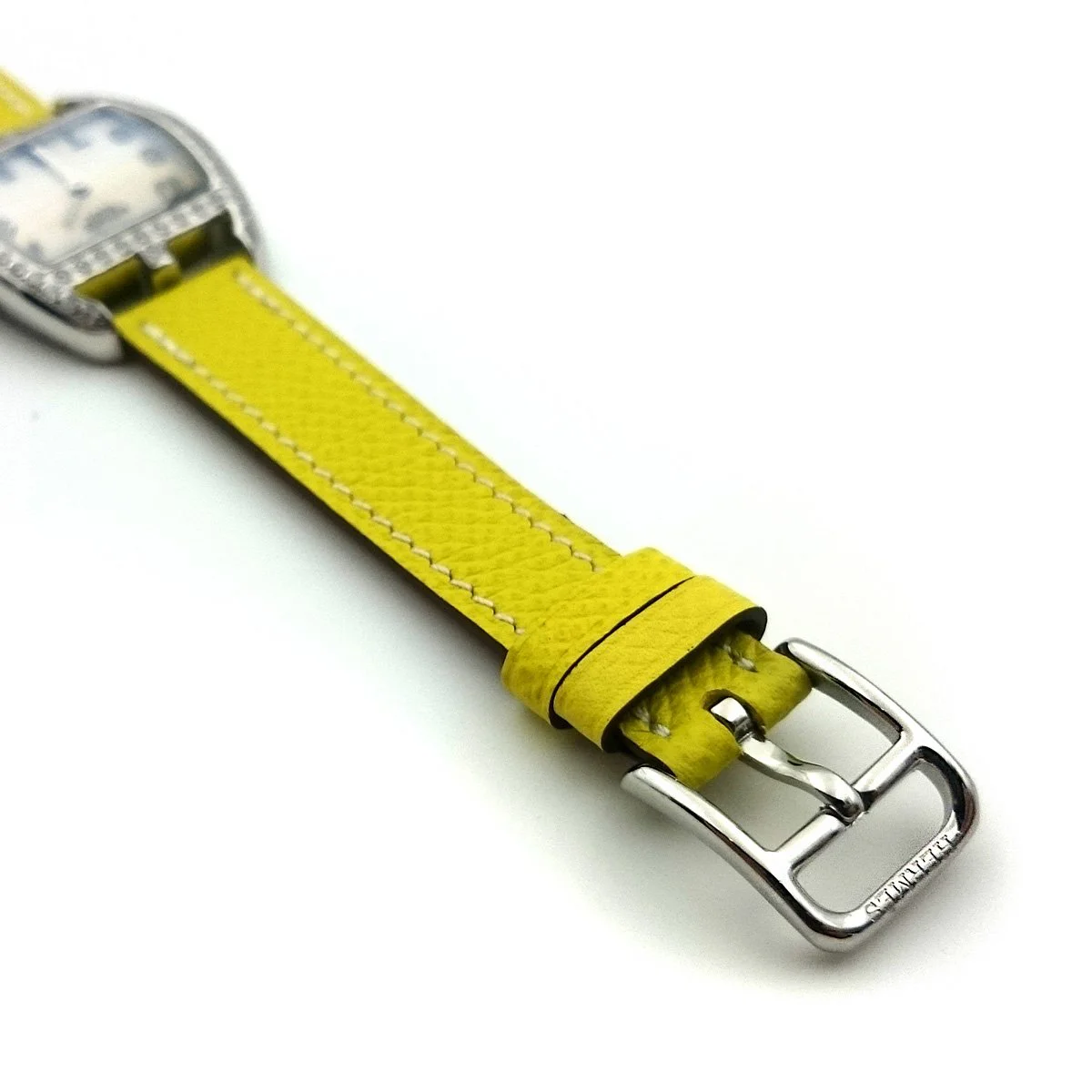 Cape Cod Tonneau Steel with Diamond Bezel on Yellow Epsom Leather Strap