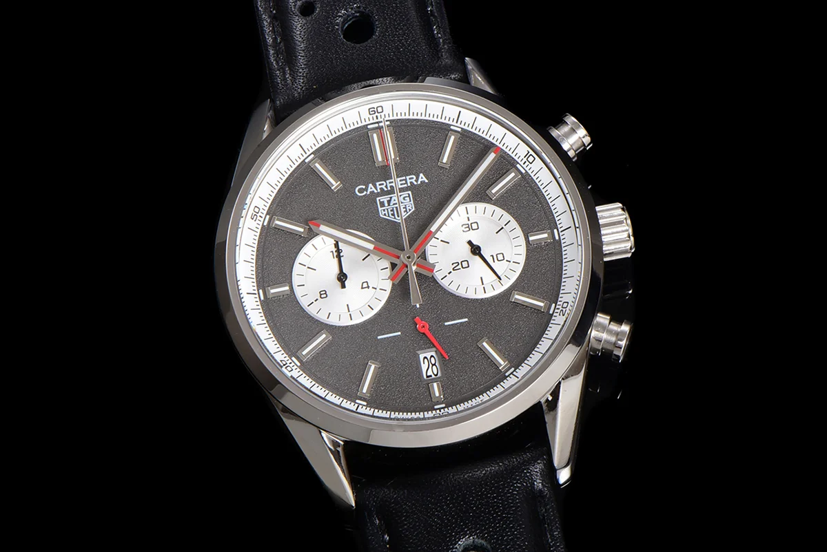 Carrera Chronograph 43 Grey Dial on Leather Strap
