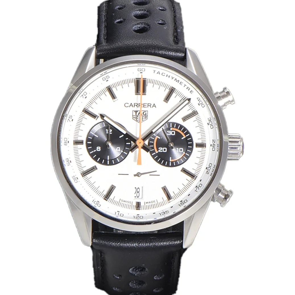 Carrera Chronograph 43 White Dial on Leather Strap