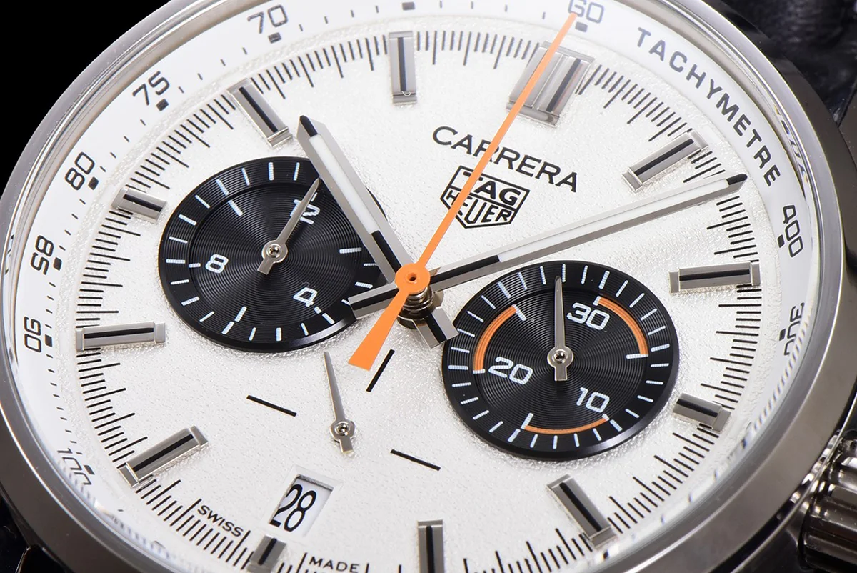 Carrera Chronograph 43 White Dial on Leather Strap