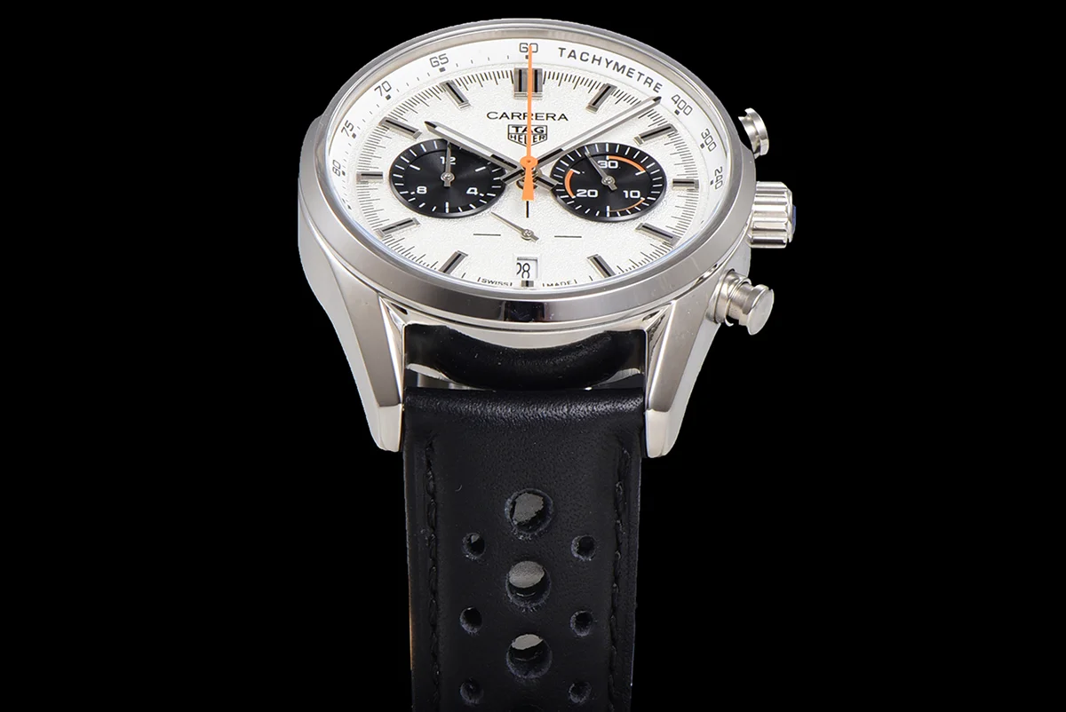 Carrera Chronograph 43 White Dial on Leather Strap
