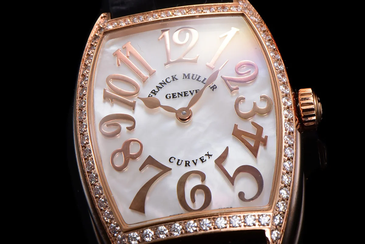 Cintree Curve MOP Dial in Rose Gold on Black Leather Strap