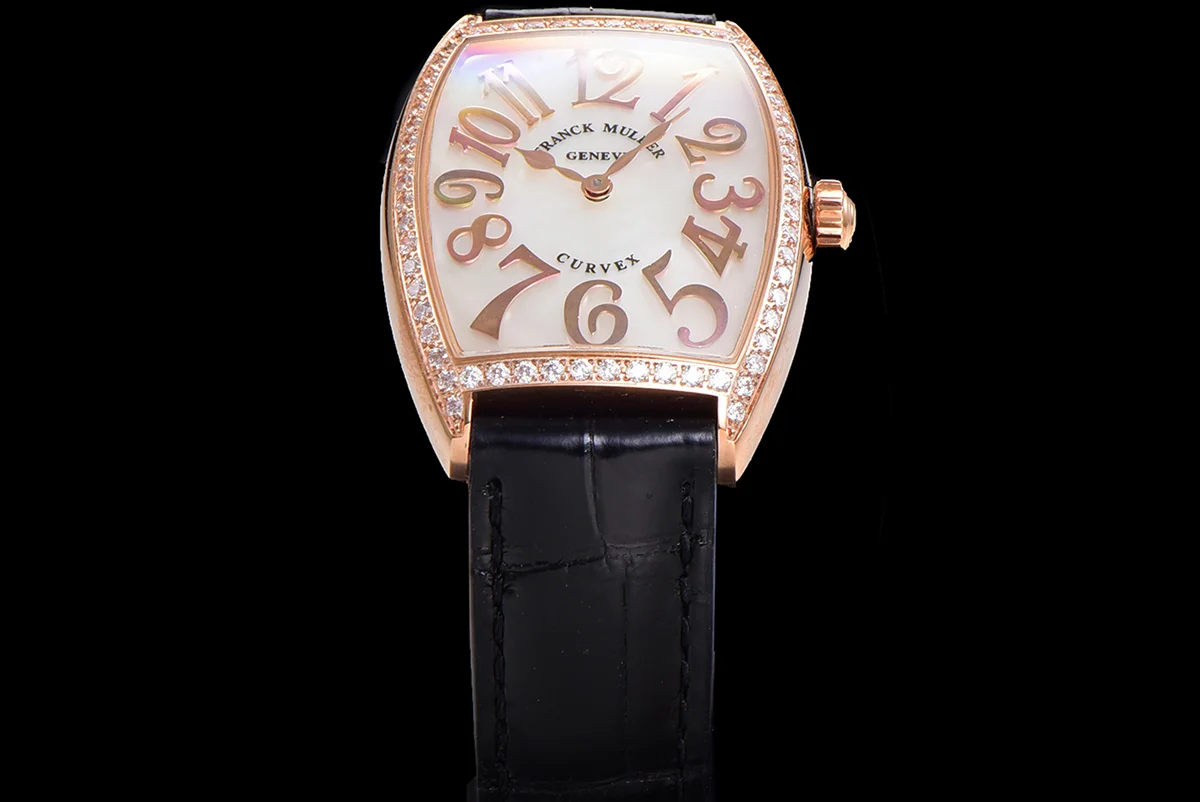 Cintree Curve MOP Dial in Rose Gold on Black Leather Strap