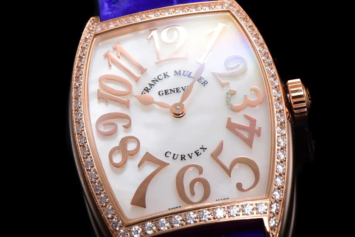 Cintree Curve MOP Dial in Rose Gold on Blue Leather Strap