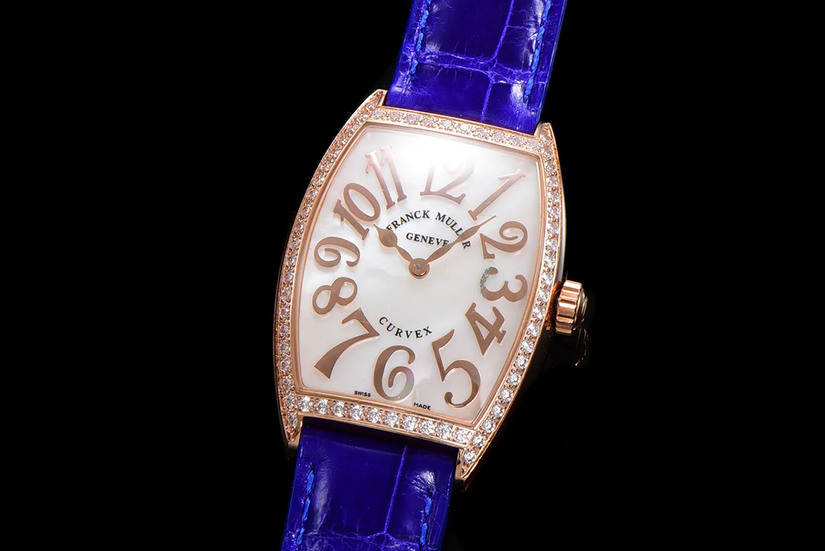 Cintree Curve MOP Dial in Rose Gold on Blue Leather Strap