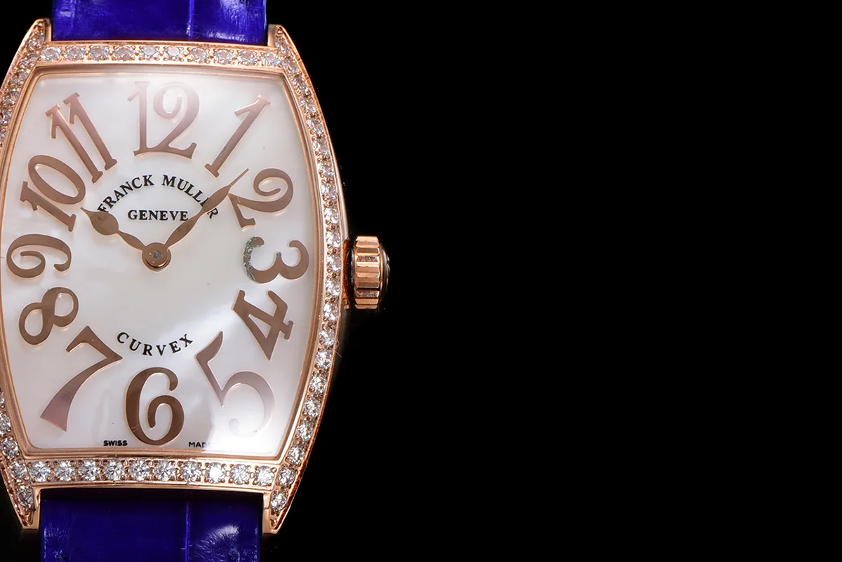 Cintree Curve MOP Dial in Rose Gold on Blue Leather Strap