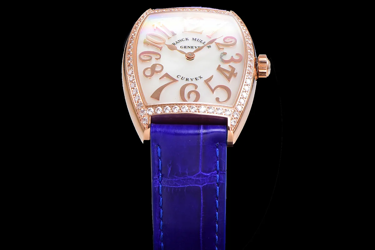 Cintree Curve MOP Dial in Rose Gold on Blue Leather Strap