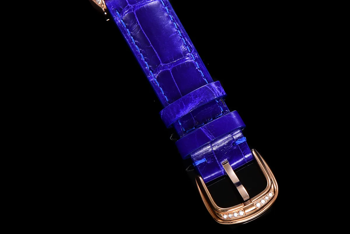 Cintree Curve MOP Dial in Rose Gold on Blue Leather Strap