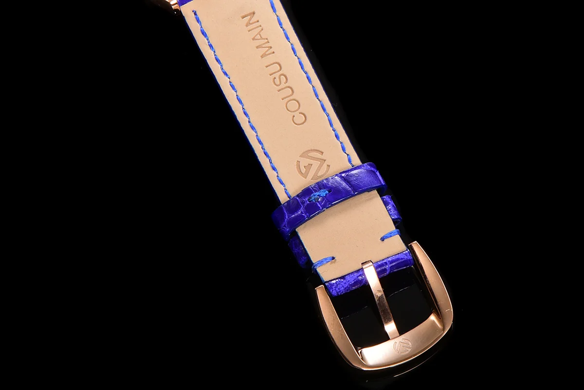 Cintree Curve MOP Dial in Rose Gold on Blue Leather Strap