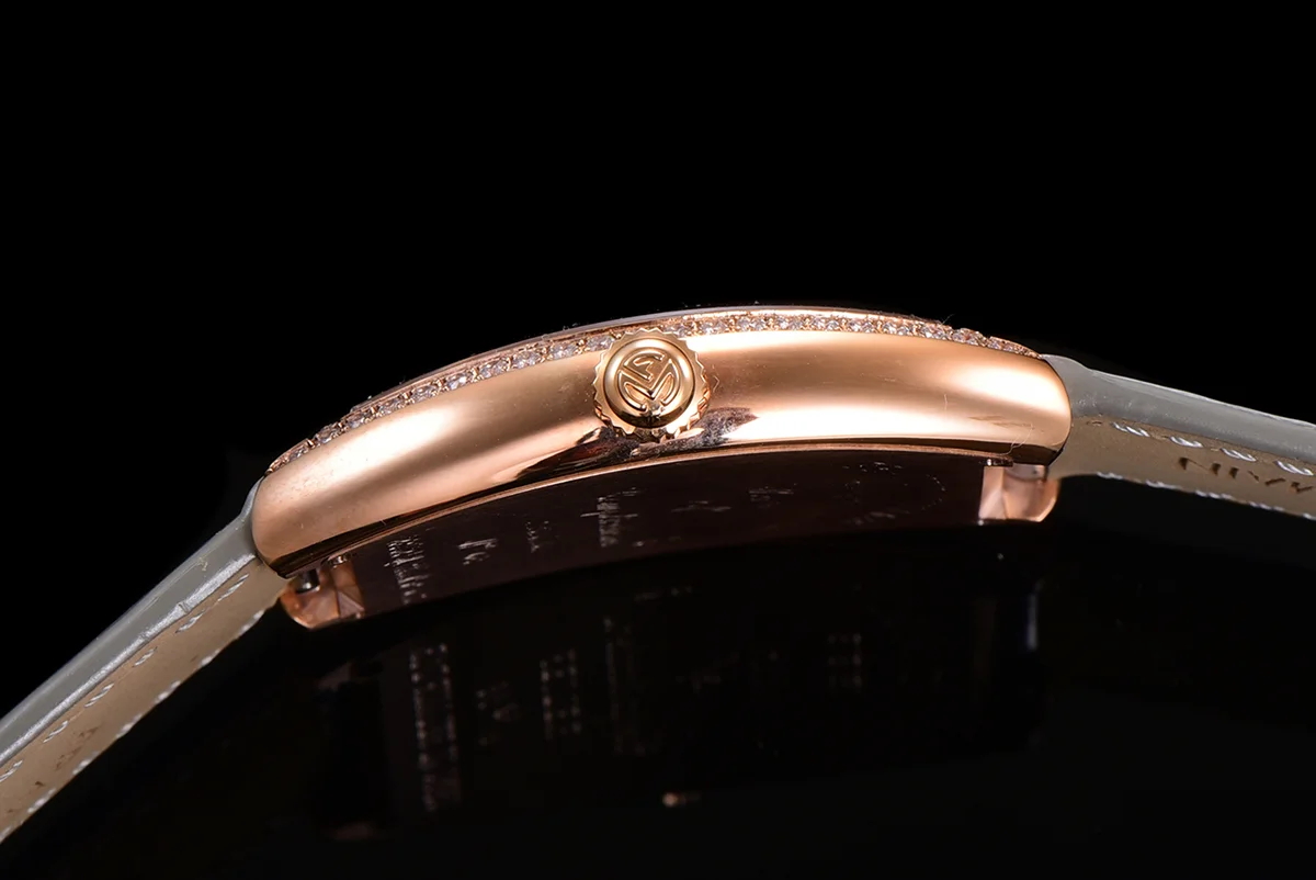 Cintree Curve MOP Dial in Rose Gold on Grey Leather Strap