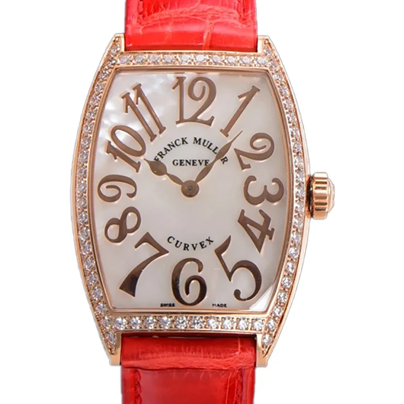 Cintree Curve MOP Dial in Rose Gold on Red Leather Strap