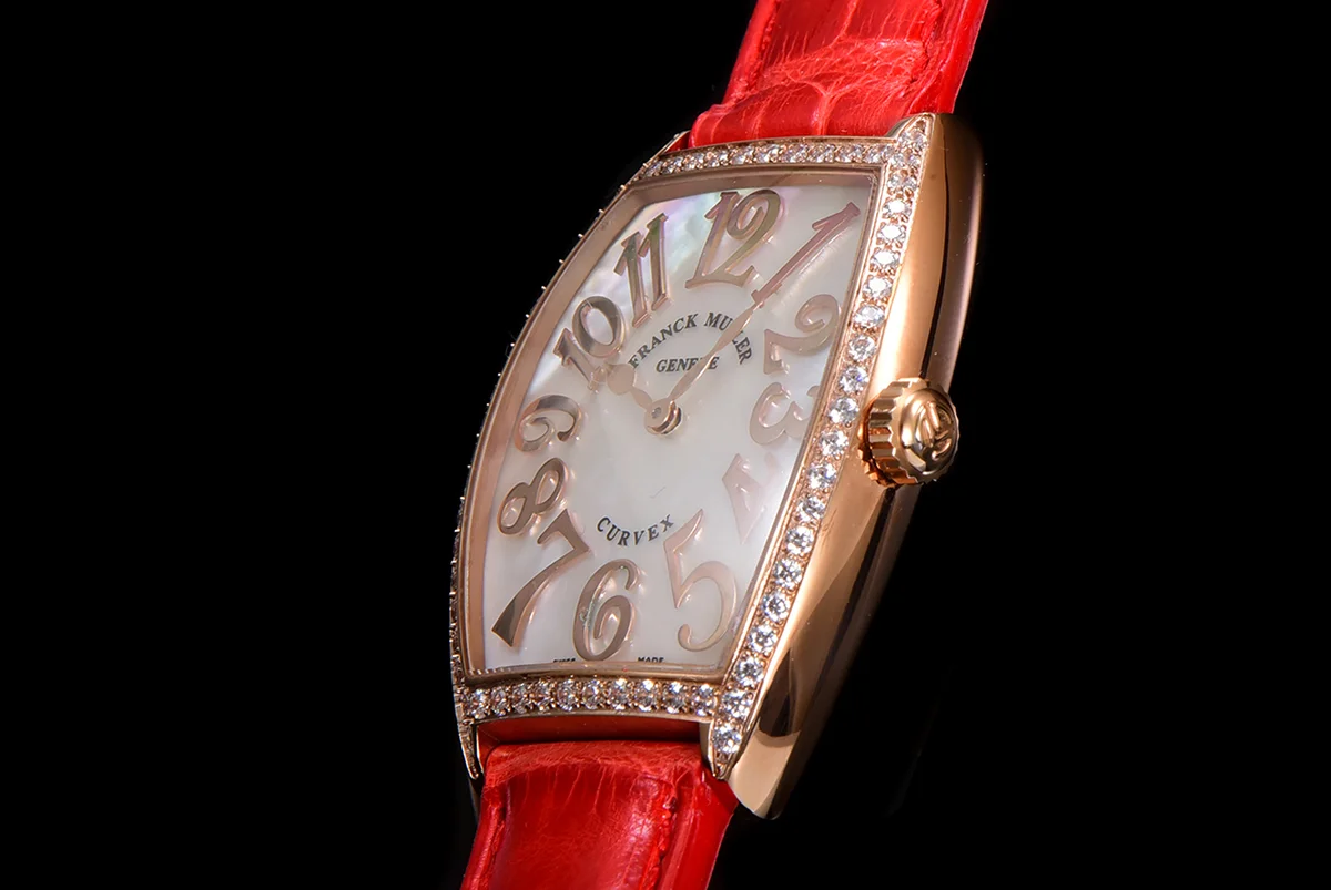 Cintree Curve MOP Dial in Rose Gold on Red Leather Strap