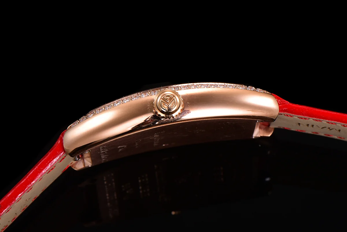 Cintree Curve MOP Dial in Rose Gold on Red Leather Strap