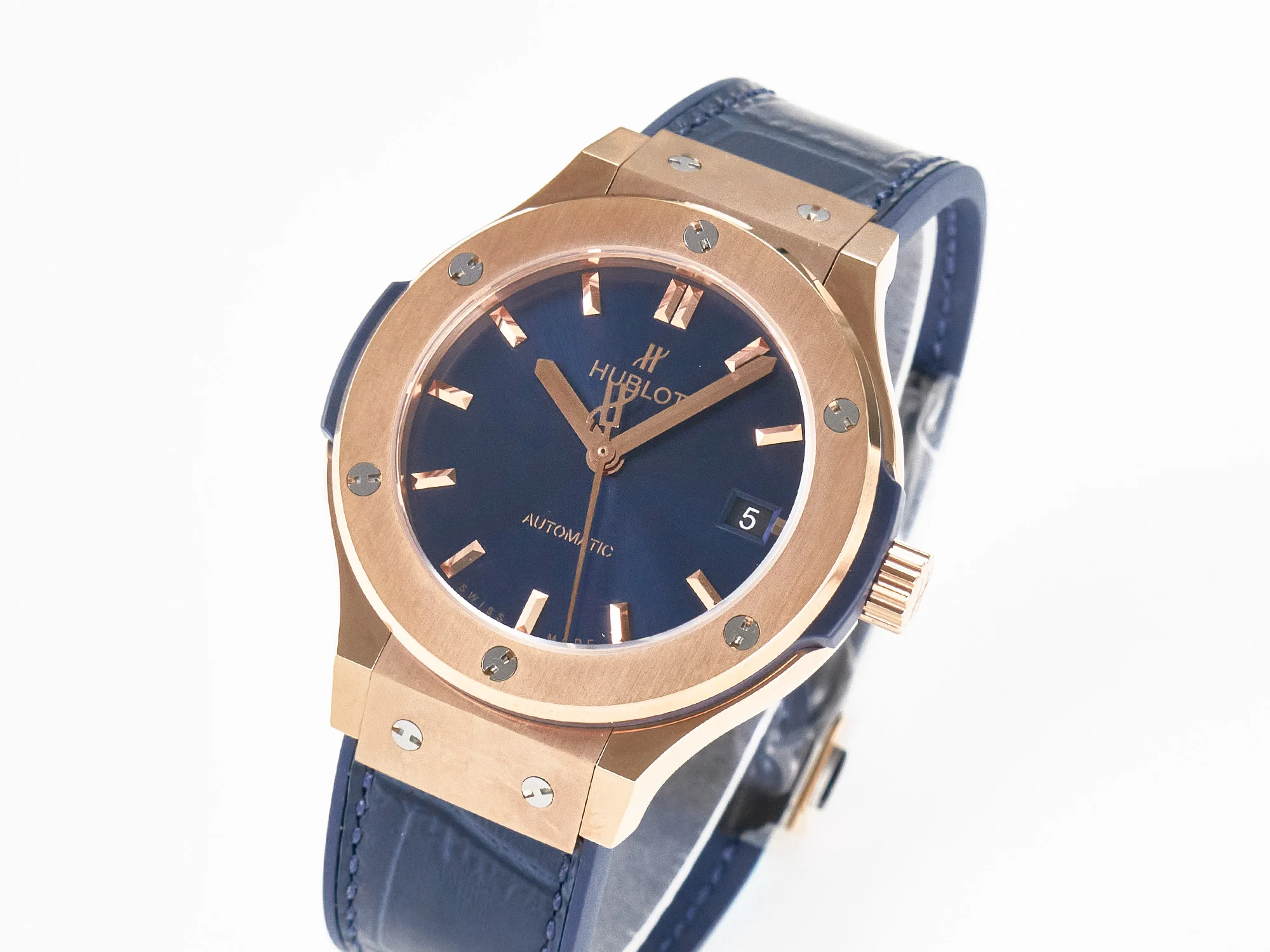 Classic Fusion 38mm RG JJF 1:1 Best Edition Blue Dial on Blue Gummy Leather Strap