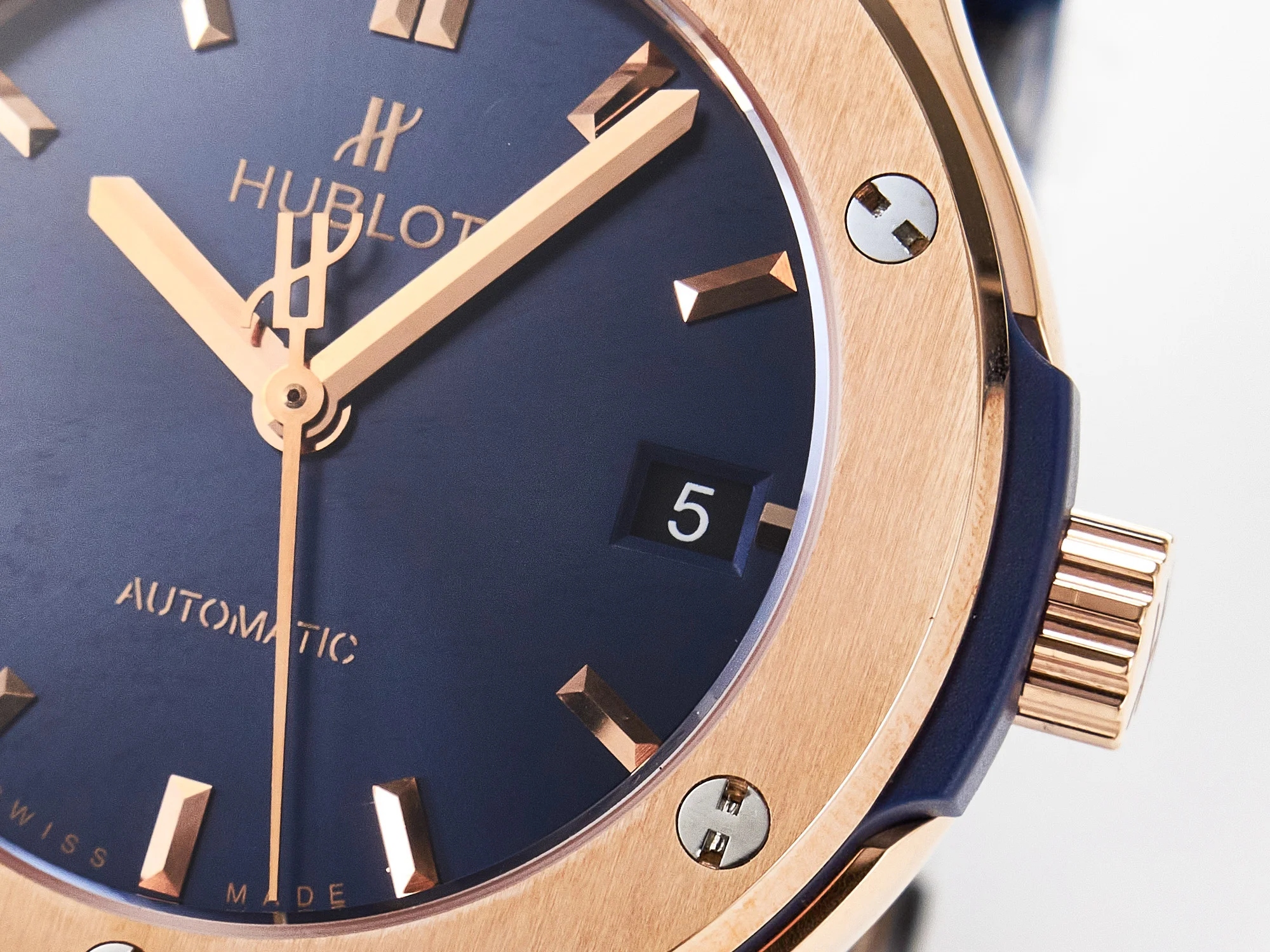 Classic Fusion 38mm RG JJF 1:1 Best Edition Blue Dial on Blue Gummy Leather Strap