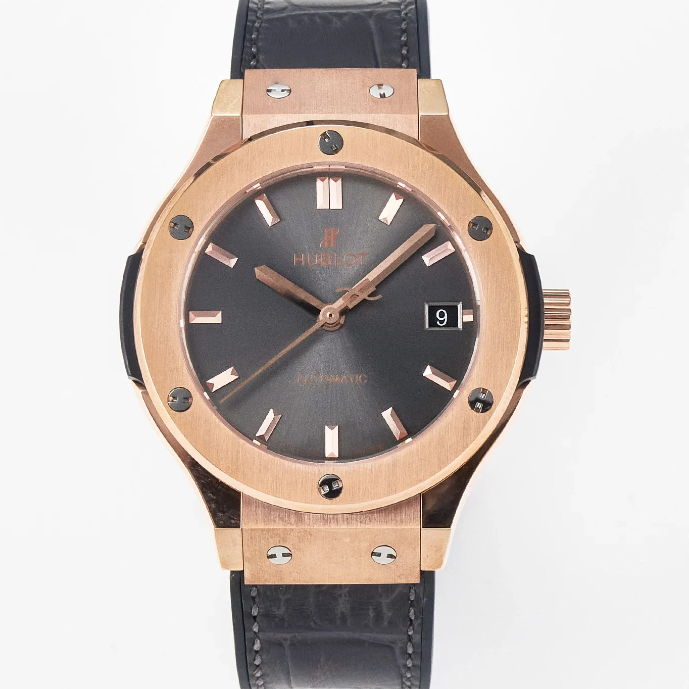 Classic Fusion 38mm RG JJF 1:1 Best Edition Gray Dial on Black Gummy Leather Strap