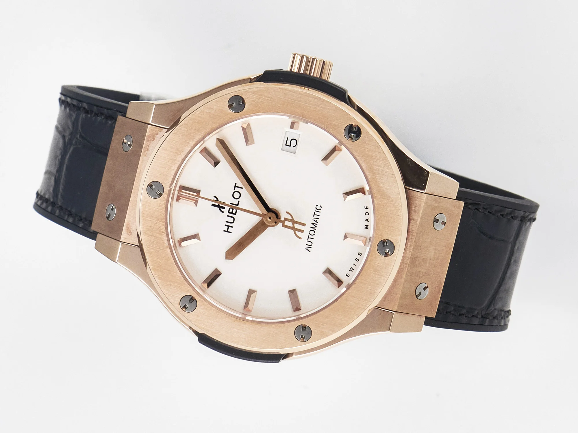 Classic Fusion 38mm RG JJF 1:1 Best Edition White Dial on Black Gummy Leather Strap