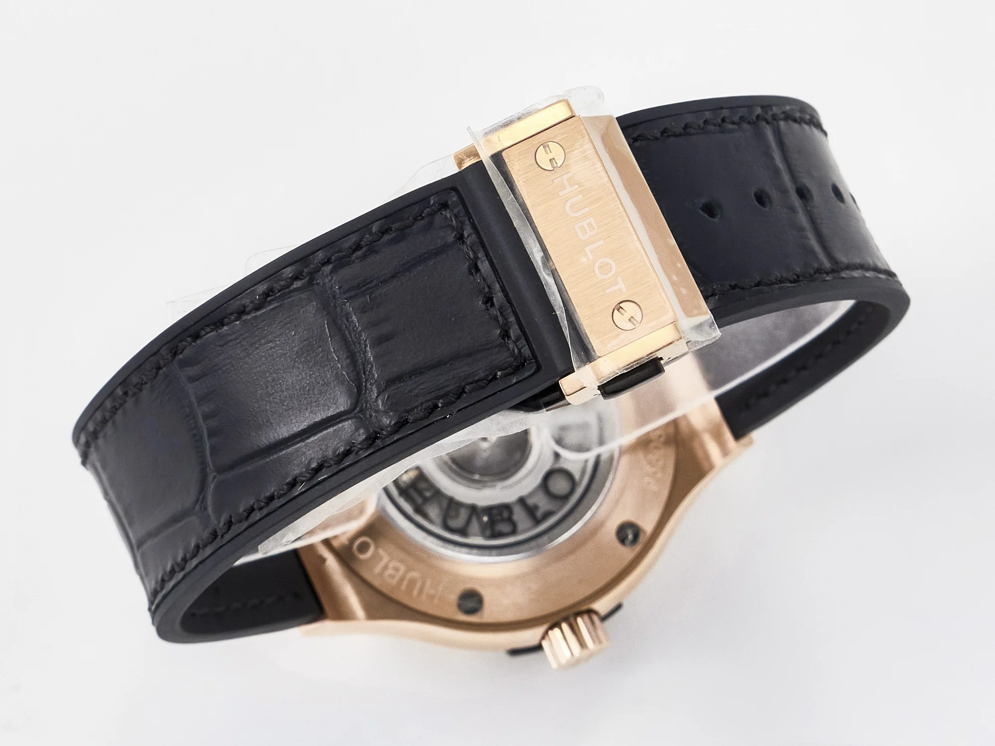 Classic Fusion 38mm RG JJF 1:1 Best Edition White Dial on Black Gummy Leather Strap