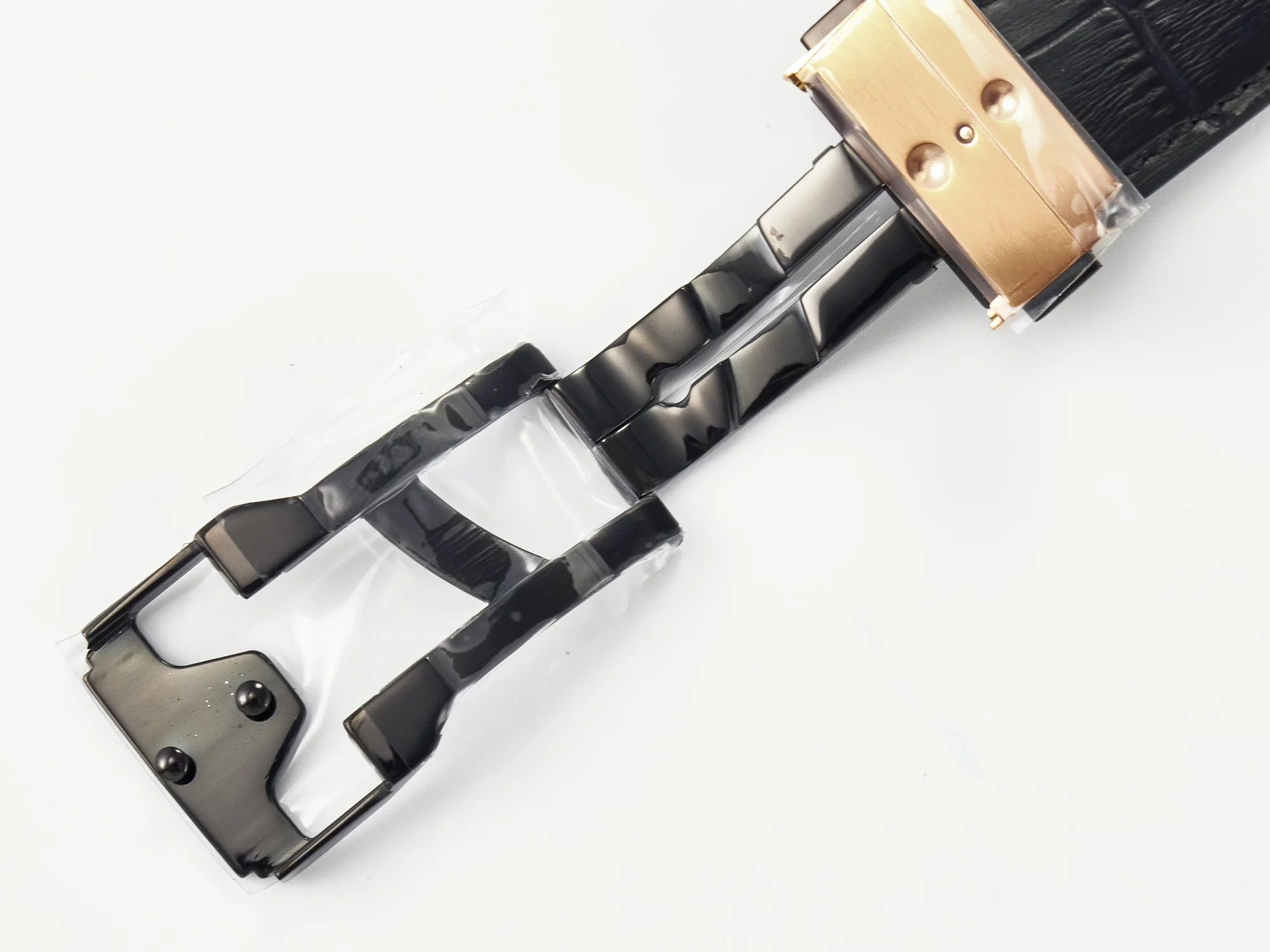 Classic Fusion 42mm RG JJF 1:1 Best Edition Black Dial on Black Gummy Leather Strap