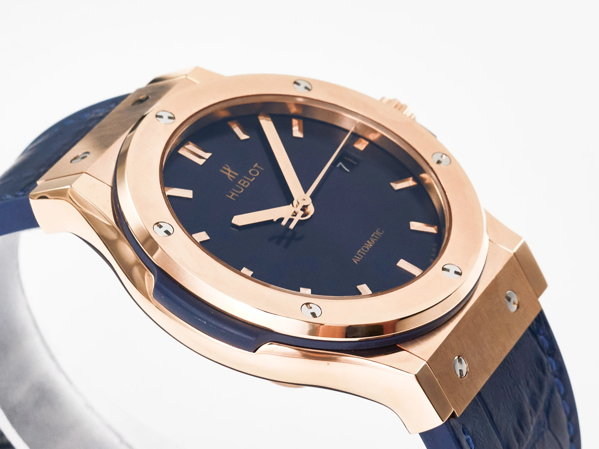 Classic Fusion 42mm RG JJF 1:1 Best Edition Blue Dial on Blue Gummy Leather Strap