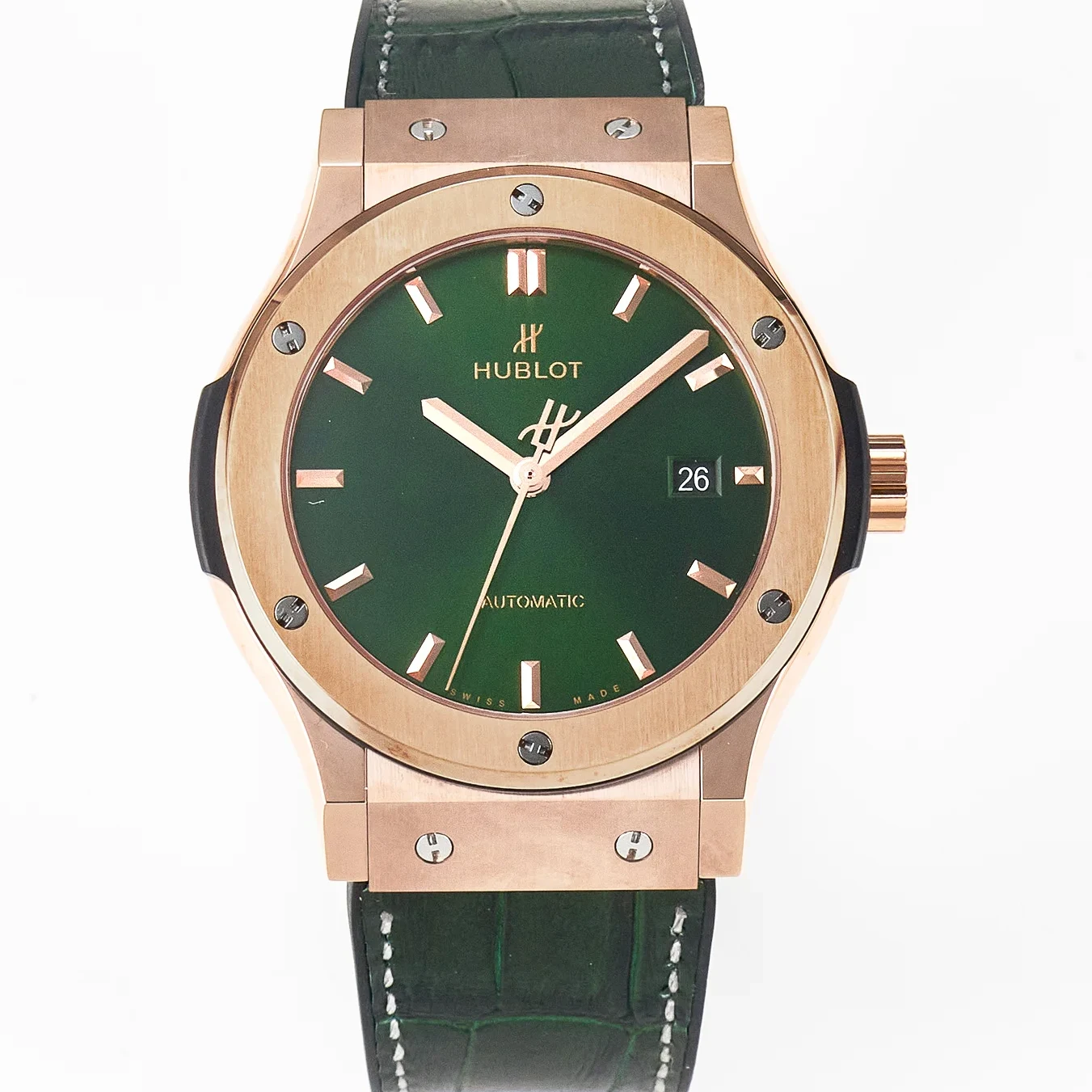Classic Fusion 42mm RG JJF 1:1 Best Edition Green Dial on Green Gummy Leather Strap