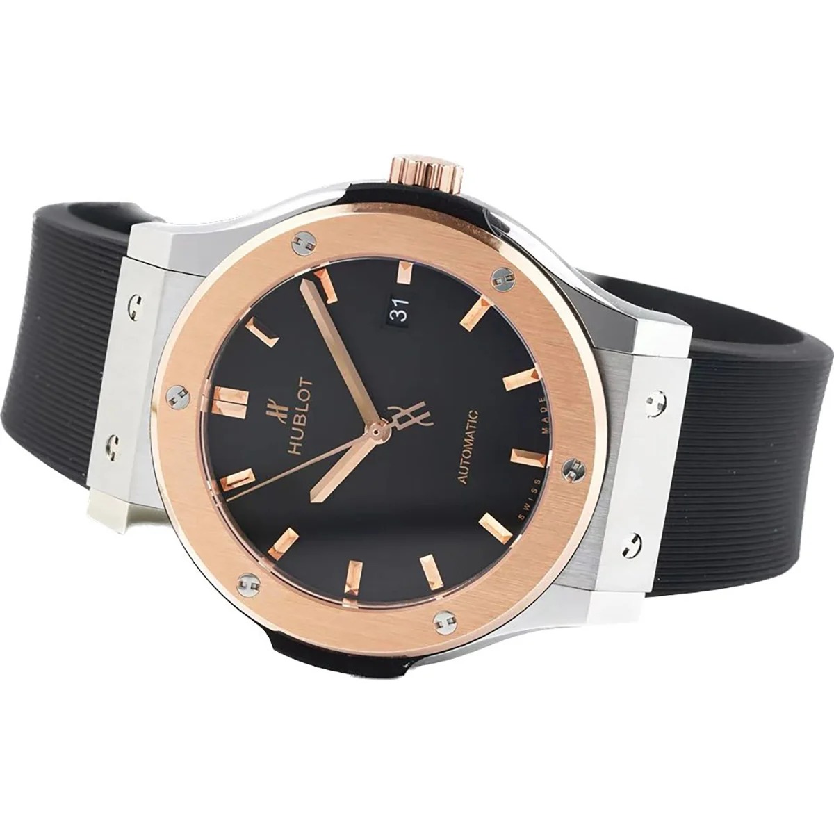 Classic Fusion Automatic 42mm Black Dial on Steel/Rose Gold on Rubber Strap