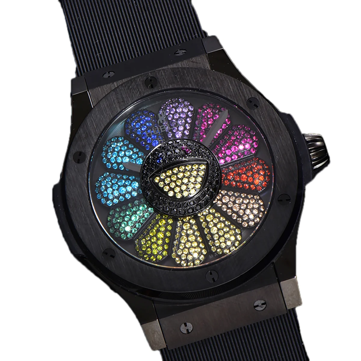 Classic Fusion Takashi Murakami 45mm Sunflower Dial in DLC on Rubber Strap