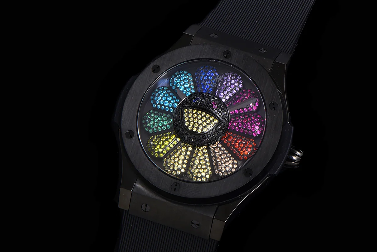 Classic Fusion Takashi Murakami 45mm Sunflower Dial in DLC on Rubber Strap