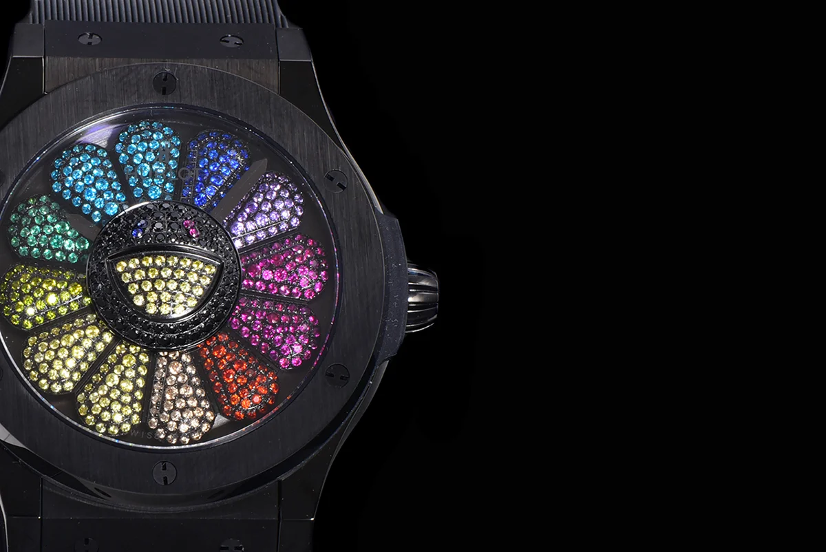 Classic Fusion Takashi Murakami 45mm Sunflower Dial in DLC on Rubber Strap