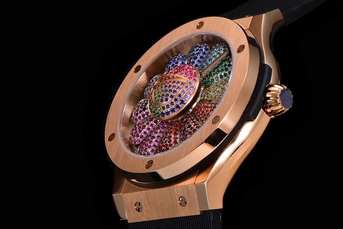 Classic Fusion Takashi Murakami 45mm Sunflower Dial in Rose Gold on Rubber Strap